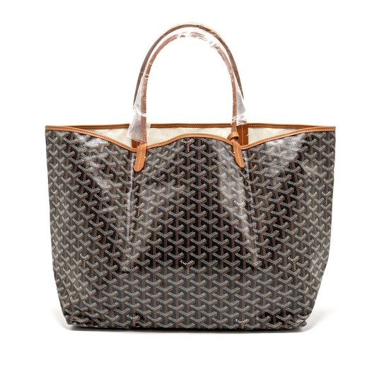 Goyard Saint Louis GM Tote Bag – Black & Brown Goyardine Canvas & Leather, Silver Hardware