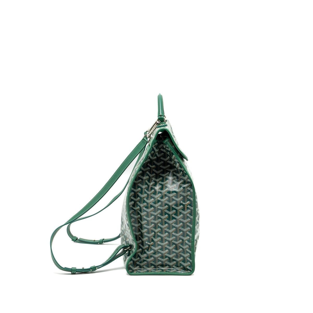 Goyard Saint Léger Backpack – Green Canvas with Bulldog Print, Silver Hardware