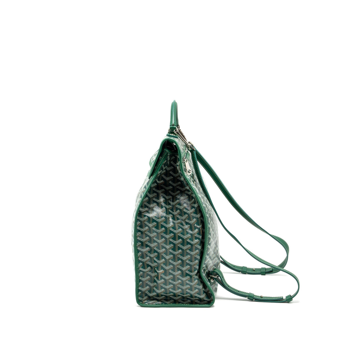 Goyard Saint Léger Backpack – Green Canvas with Bulldog Print, Silver Hardware
