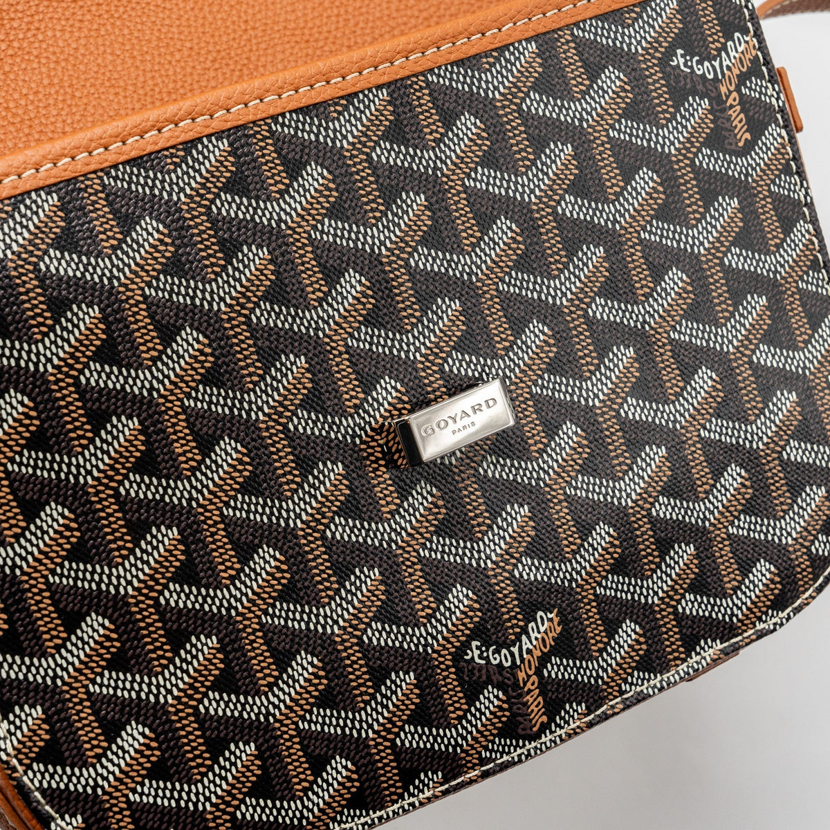 Goyard Belvedere PM Messenger Bag – Black & Tan Goyardine Canvas & Calfskin, Silver Hardware