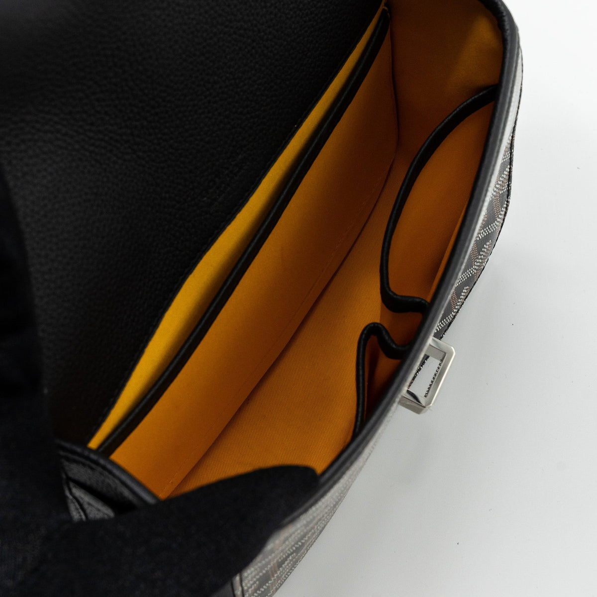 Goyard Messenger Bag – Black Calfskin & Goyardine Canvas, Silver Hardware